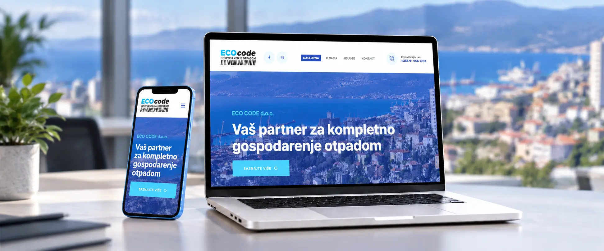Web stranica ECOcode za gospodarenje otpadom prikazana na laptopu i mobitelu