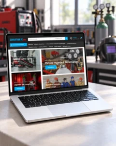 Web stranica Zavarivanje (RAM) prikazana na laptopu.