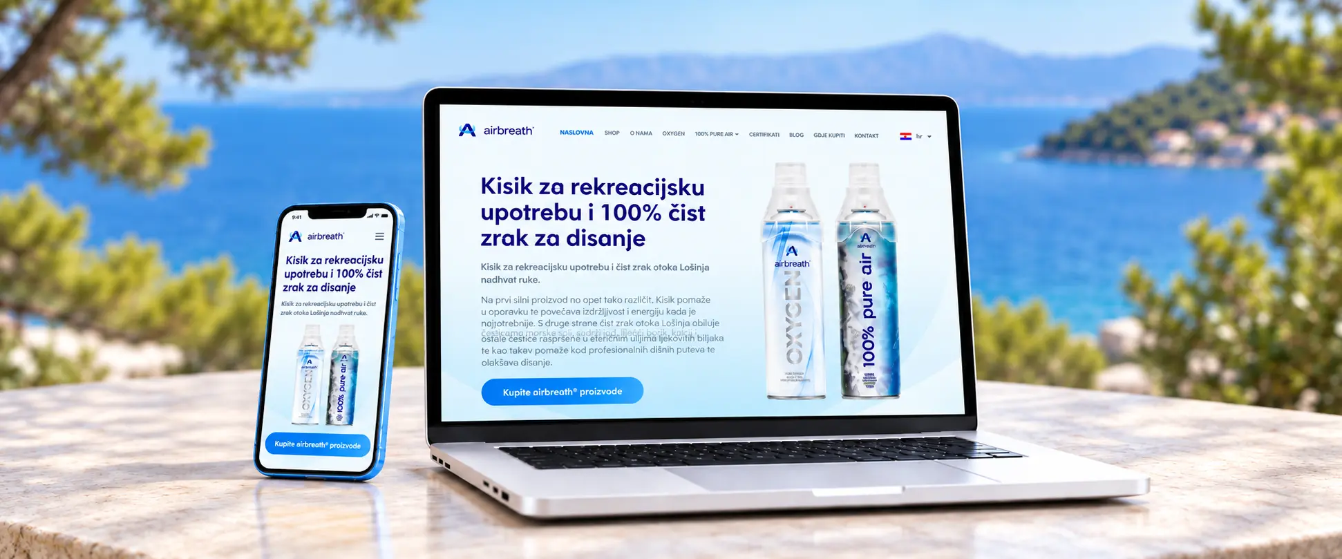 Airbreath web trgovina prikazana na laptopu i mobitelu