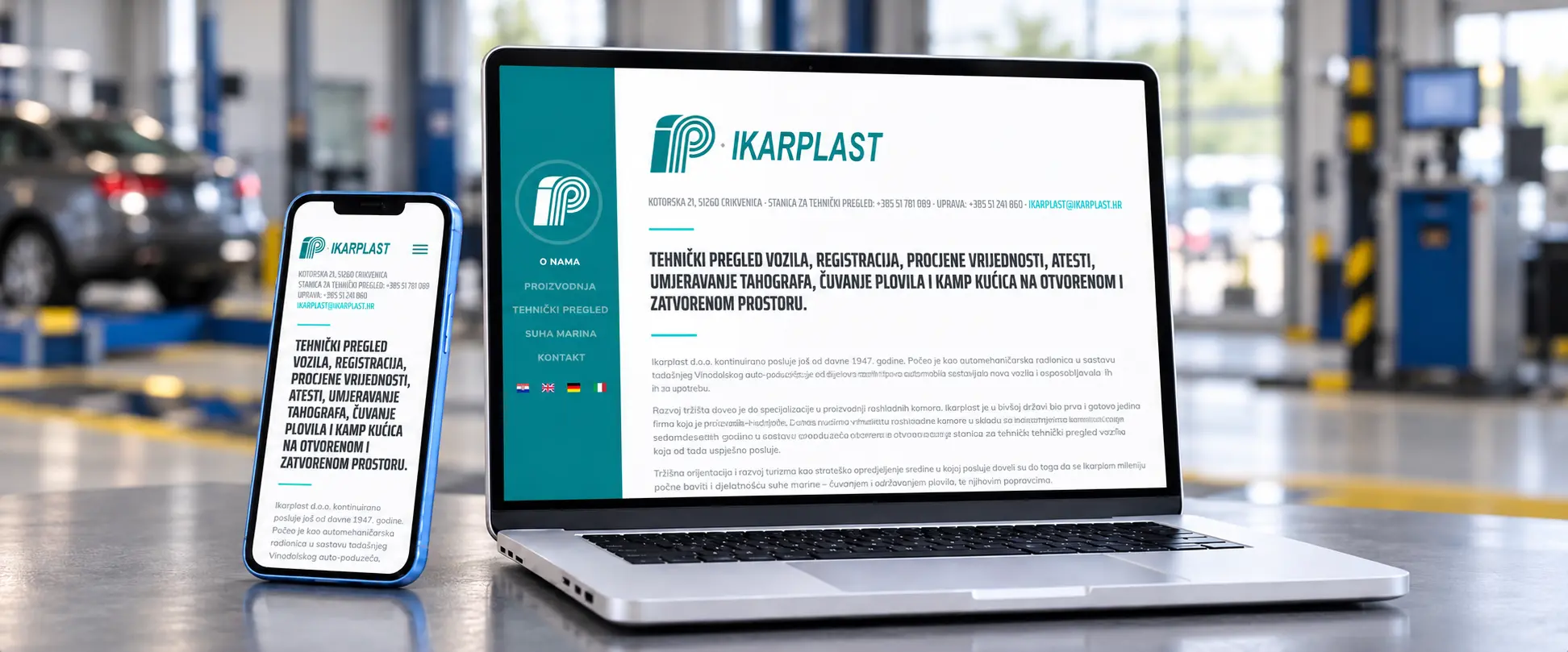 Web stranica Ikarplast iz Crikvenice prikazana na laptopu i mobitelu