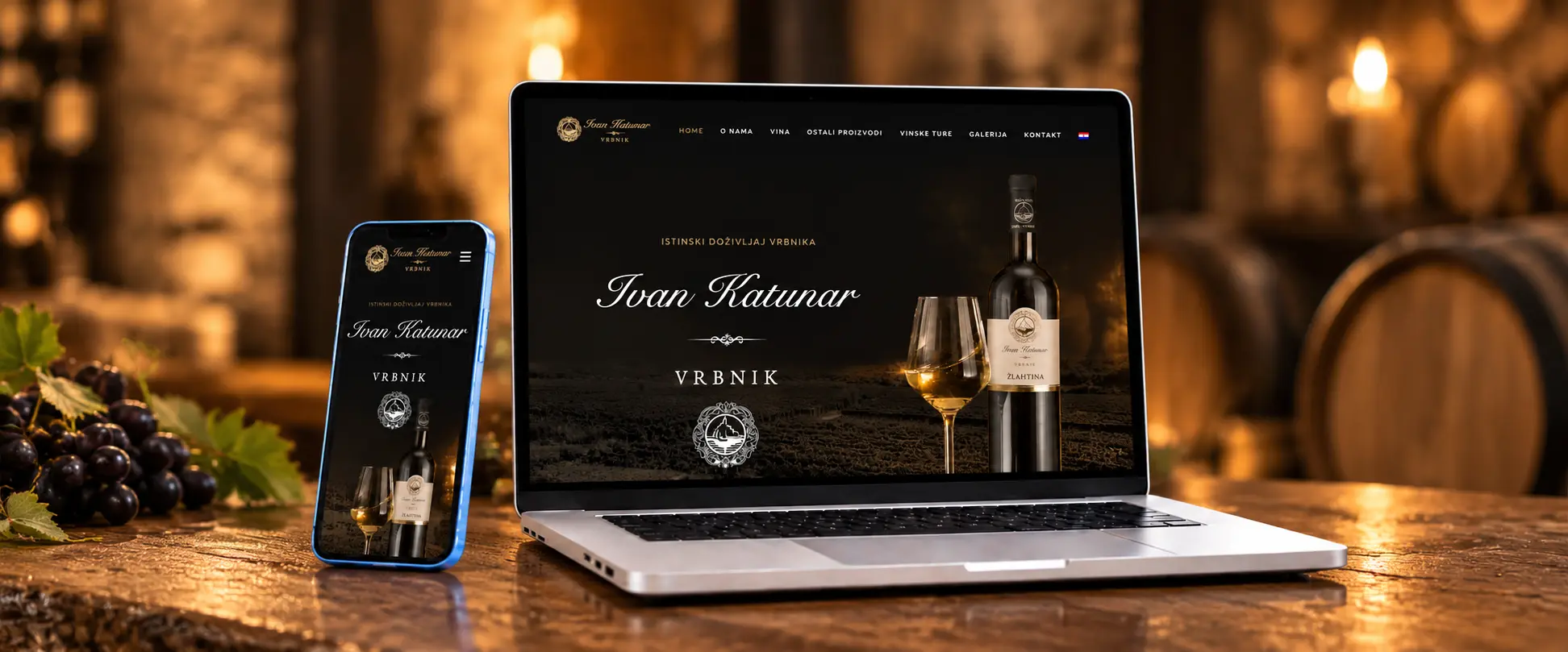 Web stranica Kuće vina Ivan Katunar iz Vrbnika prikazana na laptopu i mobitelu