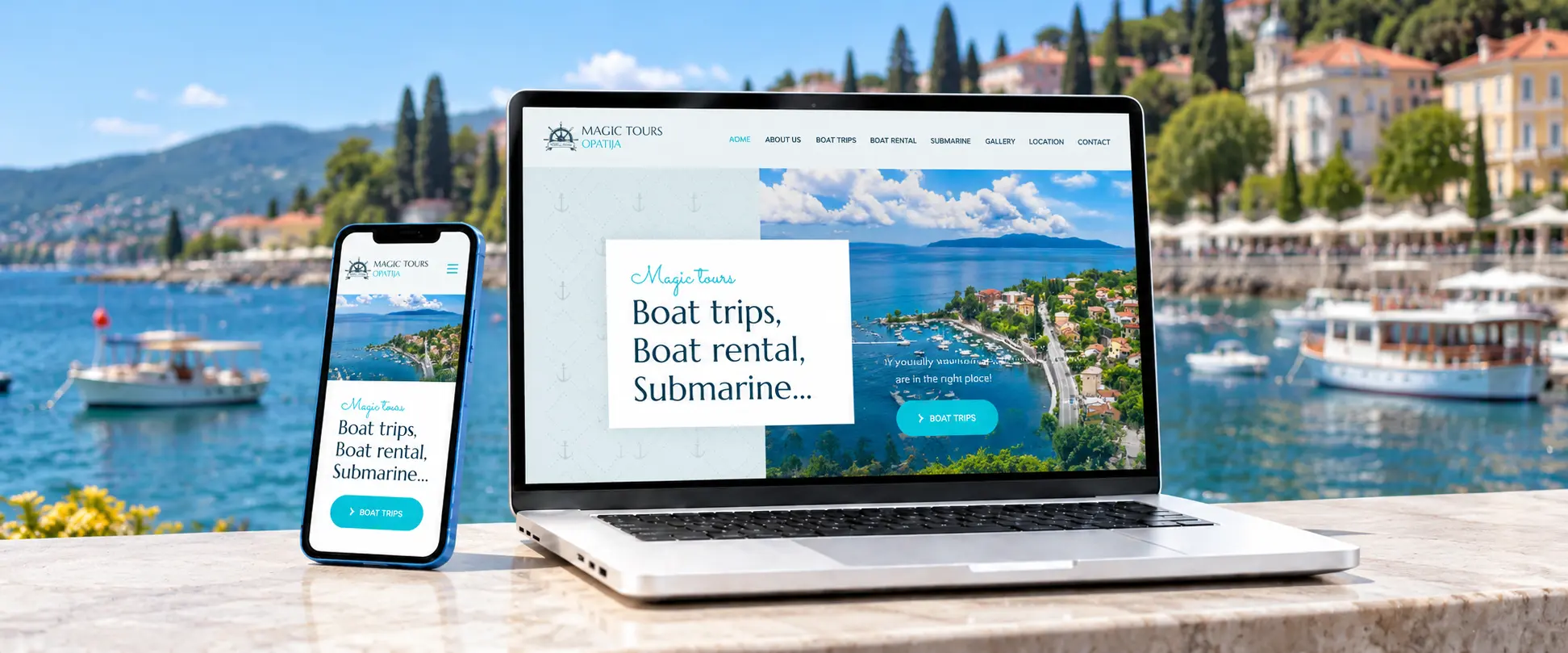 Web stranica Magic Tours Opatija prikazana na laptopu i mobitelu