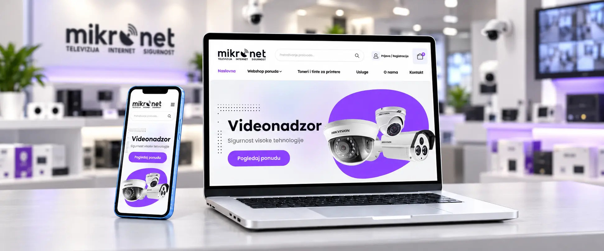 Web trgovina Mikronet prikazana na laptopu i mobitelu