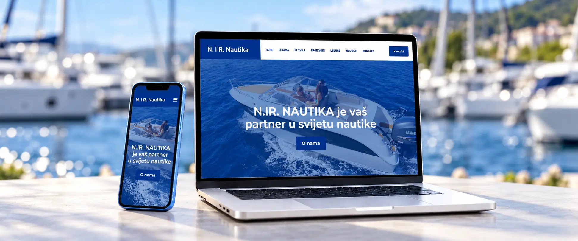 Web stranica N.I.R. Nautika prikazana na laptopu i mobitelu