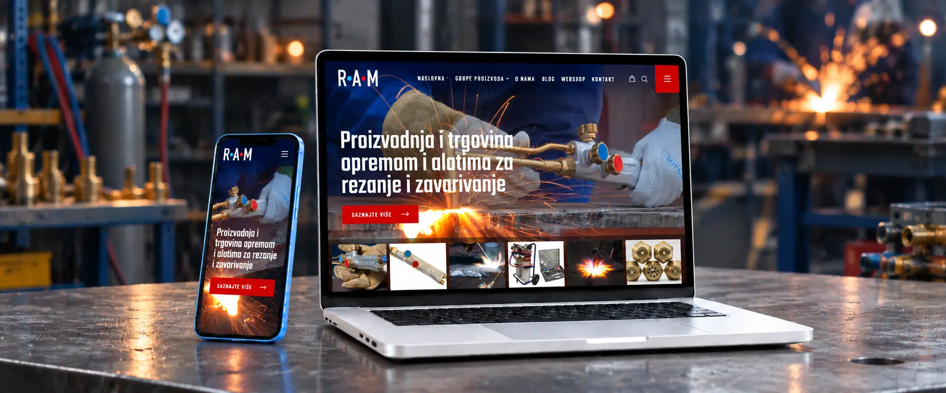 Web stranica RAM Rijeka prikazana na laptopu i mobitelu