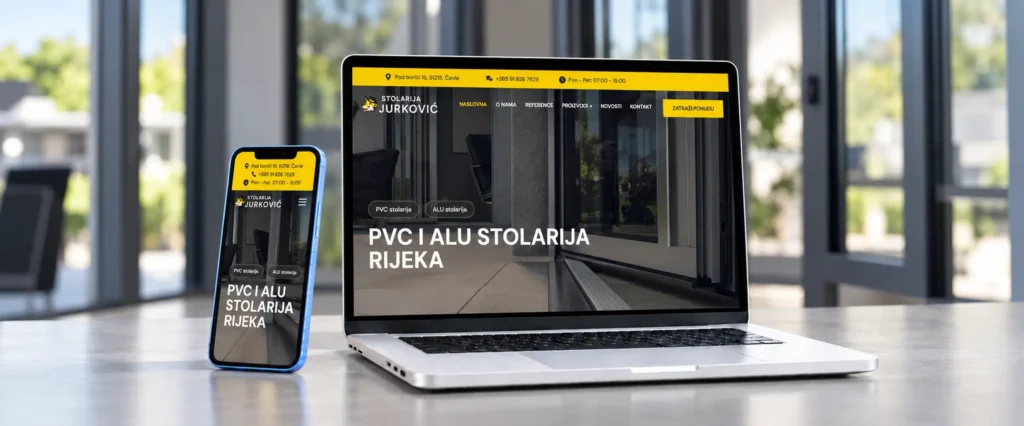 Web stranica Stolarije Jurković prikazana na laptopu i mobitelu