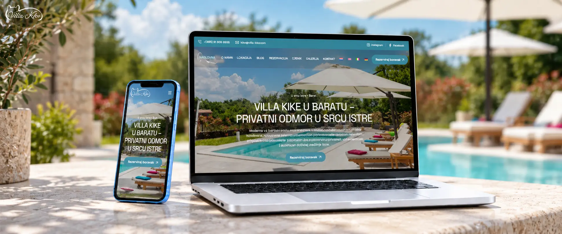 Web stranica Ville Kike u Baratu prikazana na laptopu i mobitelu